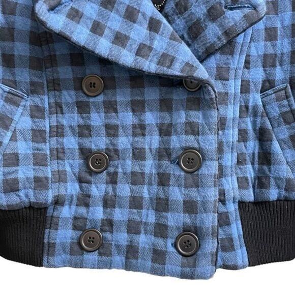 Forever 21 Blue Black Plaid Checkered Bomber Jacket Size Small - Picture 4 of 8